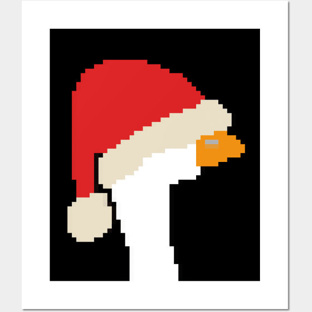 Pixelart Christmas Goose in Santa Hat Wall Art by ellenhenryart